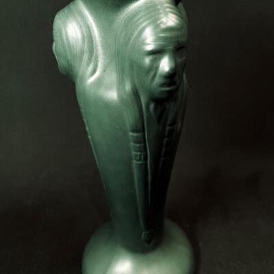 Rare Dark Green 3 Face Indian Van Briggle Vase
