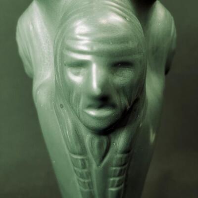 Rare Dark Green 3 Face Indian Van Briggle Vase