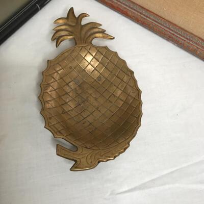 Brass pineapple, Asian tile picture, silk screened Asian print