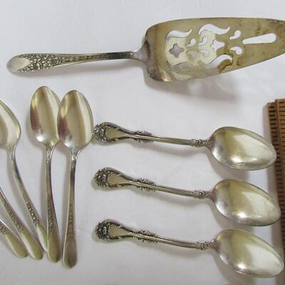 Lot of Misc Silverplate Flatware, Many Patterns and Pie Server