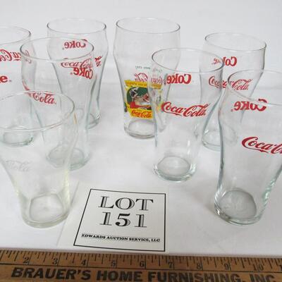 Lot of 8 Coca Cola Glasses, 3 Different Styles