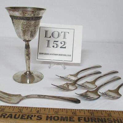 6 Silverplate Forks, Wm Rogers and Son, and Homan Plate Wine, Mv Mounts, USA