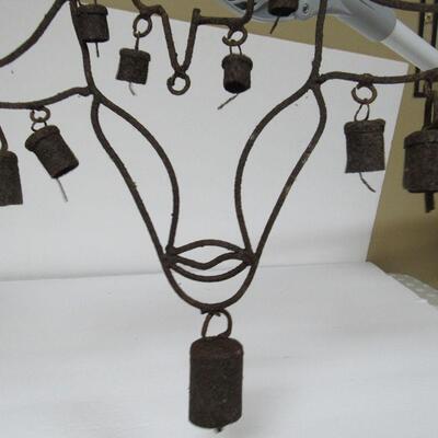 Outdoor Decor Cow Head With Bells Decoration, Chime
