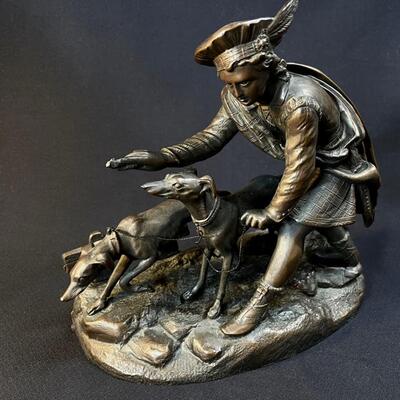 Charming Bronze Young Man With Hounds Figure