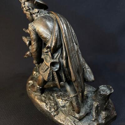 Charming Bronze Young Man With Hounds Figure