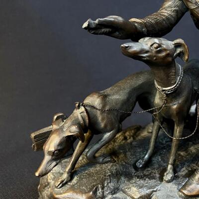 Charming Bronze Young Man With Hounds Figure