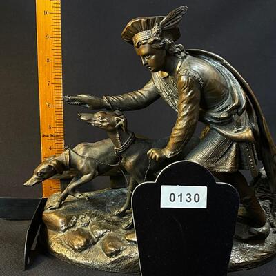 Charming Bronze Young Man With Hounds Figure