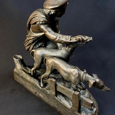 Charming Bronze Young Man With Hounds Figure