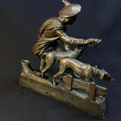 Charming Bronze Young Man With Hounds Figure