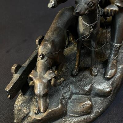 Charming Bronze Young Man With Hounds Figure