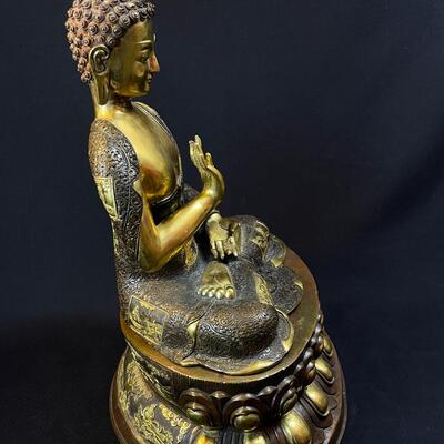 Large Gilded Bronze Seated Buddha on Lotus Base Amazing!