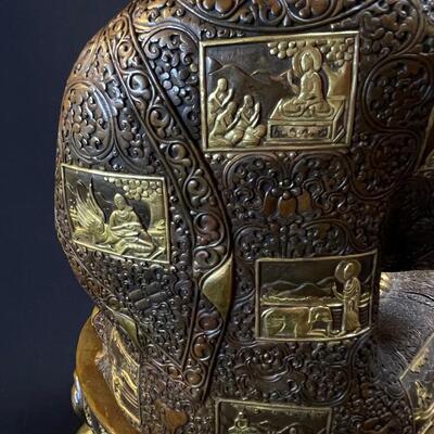 Large Gilded Bronze Seated Buddha on Lotus Base Amazing!