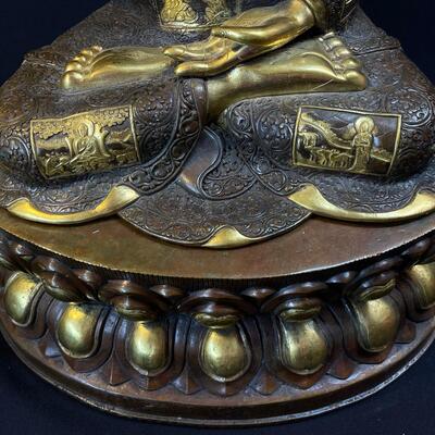 Large Gilded Bronze Seated Buddha on Lotus Base Amazing!