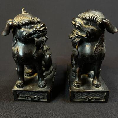 A Pair of Bronze Chinese Temple Foo Lions