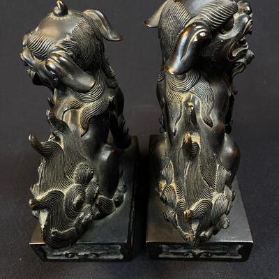 A Pair of Bronze Chinese Temple Foo Lions