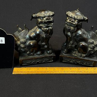 A Pair of Bronze Chinese Temple Foo Lions