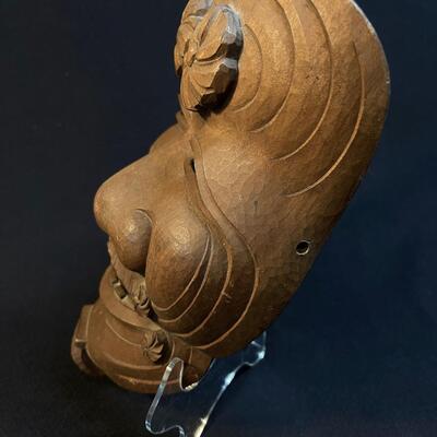 Vintage Carved Wood Japanese Face Mask