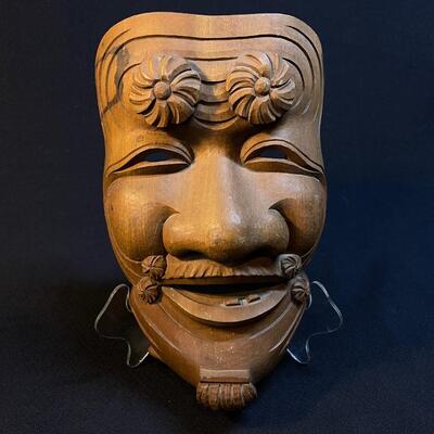 Vintage Carved Wood Japanese Face Mask