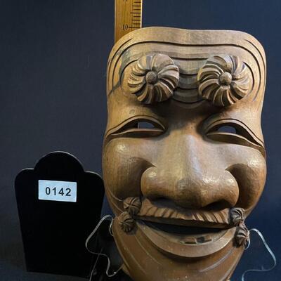 Vintage Carved Wood Japanese Face Mask