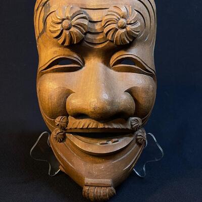 Vintage Carved Wood Japanese Face Mask