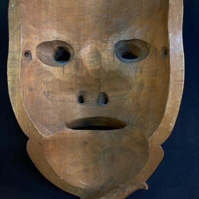 Vintage Carved Wood Japanese Face Mask