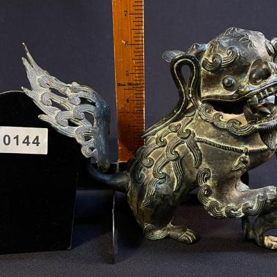 Bronze Chinese Temple Foo Lion Flaming Tail