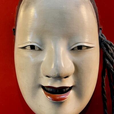 A Fine Vintage Japanese Noh Mask on Laquer Base