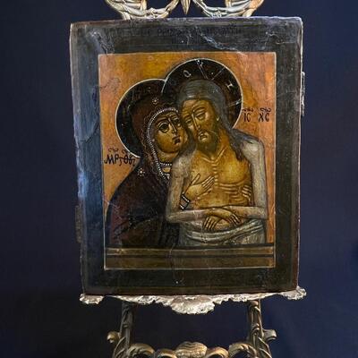 Fine Antique Russian Icon of Our Lady of Sorrows