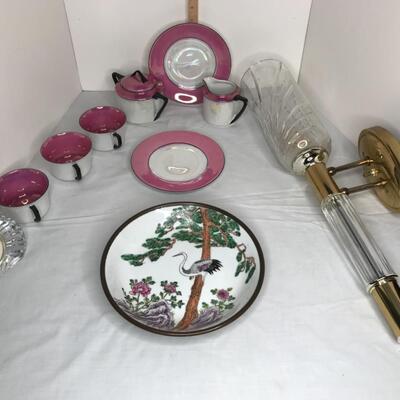 Crystal Sconce, tea set, crystal clock, Asian plate