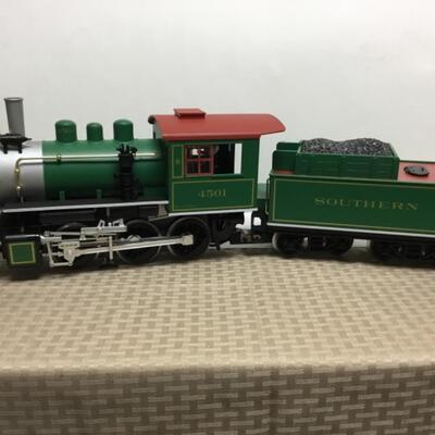 G scale Southern Railroad 2-6-0 Steam Locomotive and Tender.