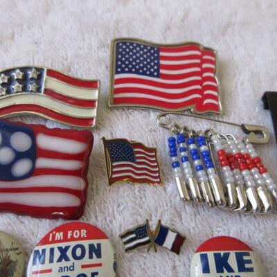 Superman Pep, Nixon Campaign and US Flag Pins