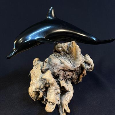 John Perry Original Dolphin Figure On A Root Base