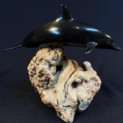 John Perry Original Dolphin Figure On A Root Base