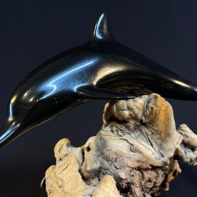 John Perry Original Dolphin Figure On A Root Base