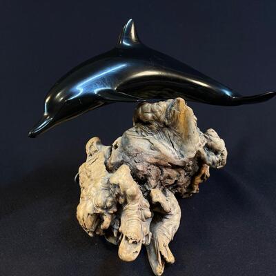 John Perry Original Dolphin Figure On A Root Base