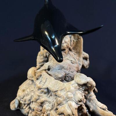 John Perry Original Dolphin Figure On A Root Base