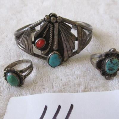 Native American Sterling and Turquoise Rings and Bracelet