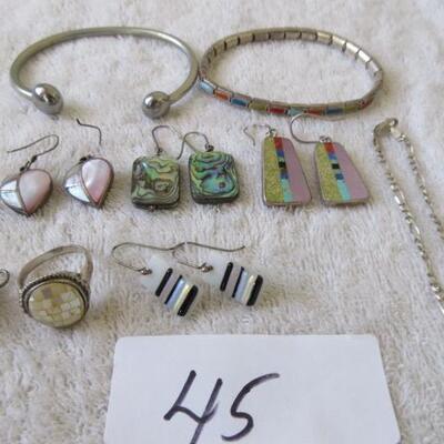 Sterling Bracelet and Ring, Pierced Earrings