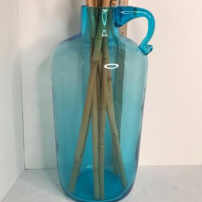 Hand Blown Jar Teal Glass Applied Handle