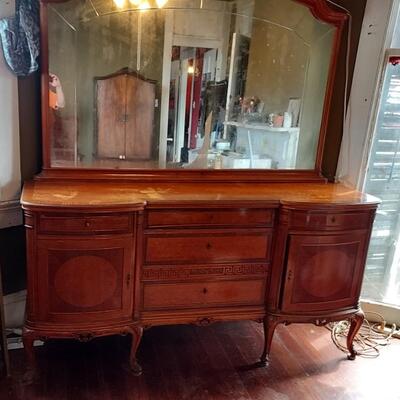 Very large inlayed dresser with mirror