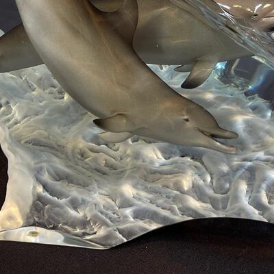 Beautiful after Robert Wyland Lucite Dolphin Sculpture