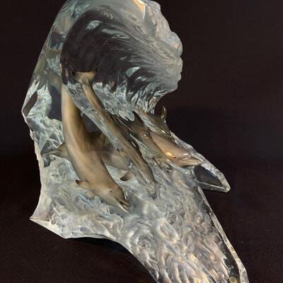 Beautiful after Robert Wyland Lucite Dolphin Sculpture