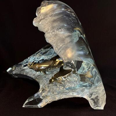 Beautiful after Robert Wyland Lucite Dolphin Sculpture