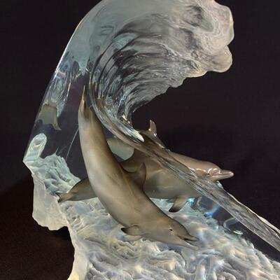 Beautiful after Robert Wyland Lucite Dolphin Sculpture