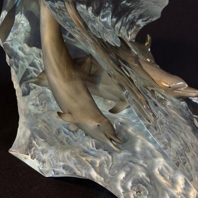 Beautiful after Robert Wyland Lucite Dolphin Sculpture