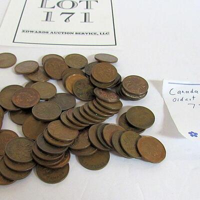 Lot of 77 Canadian Pennies, Random Dates From 1938 Onward