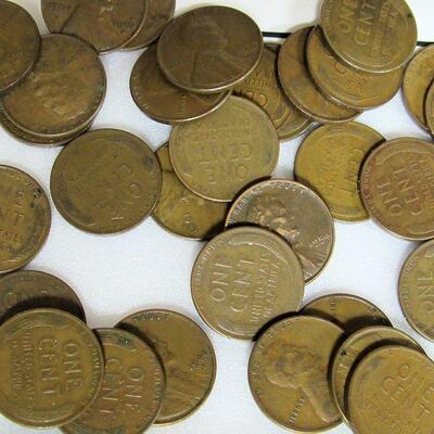 Lot of 54 US Wheat Back Pennies, Random Dates, P,D,S