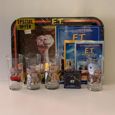 Lot 97: Vintage ET Collectibles, New TV/Bed/Play Tray, Glasses & More
