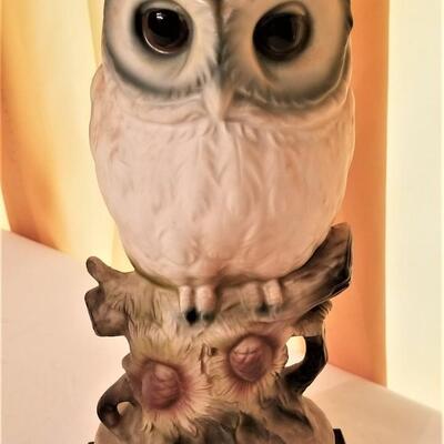 Lot #18  Vintage Hoot Owl Figurine on Wooden Base