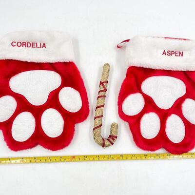 PAW CHRISTMAS STOCKINGS AND CANDY CANE DOG TREAT